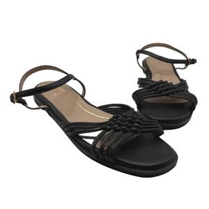 COLE HAAN Jitney Knot Sandals Woman's Size 10 B Black Leather Ankle Strap Flats